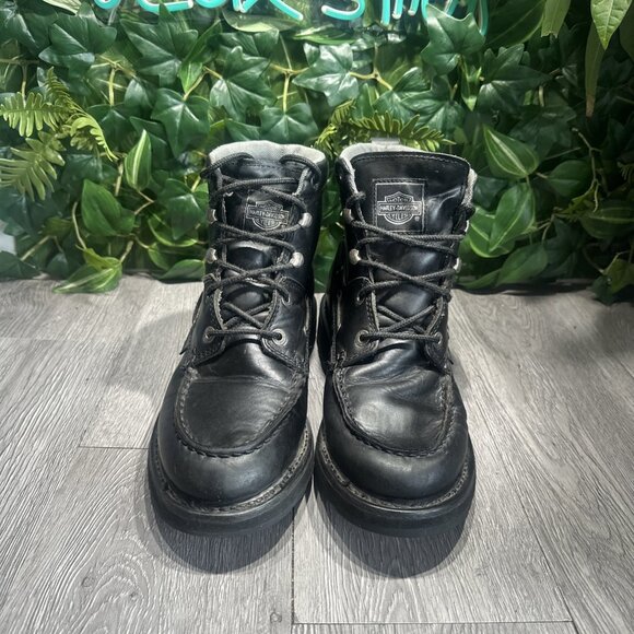 Harley Davidson Mens Size US 9.5 Black Leather Moc Toe Motorcycle Riding Boots main image 7
